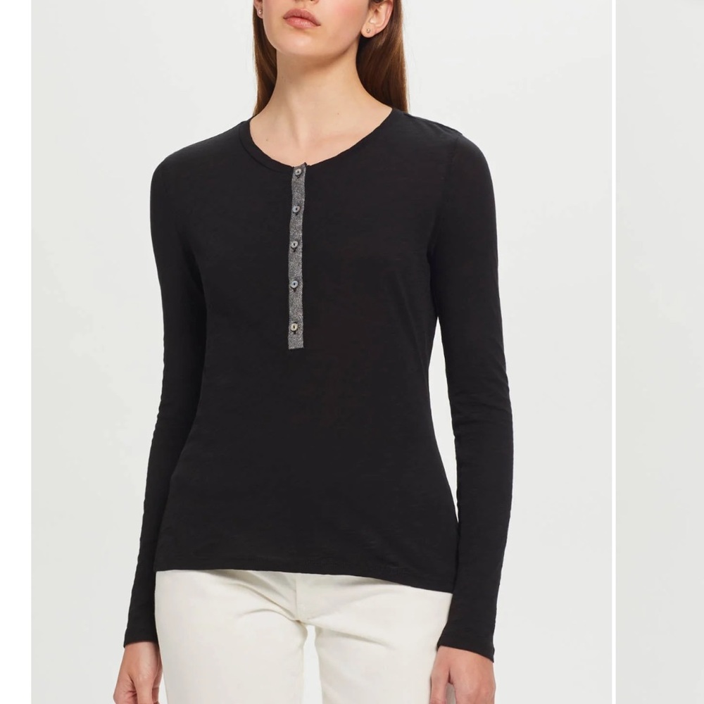 Goldie PAVÉ SHIMMER HENLEY top Black